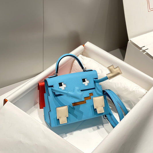 HM Kelly Doll Picto Bag Blue Sky White Togo Leather 269991