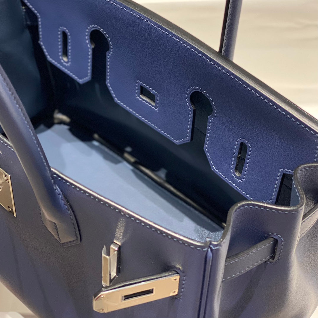 HM Shoulder Birkin 29cm Deep Blue Swift Leather Silver Hardware
