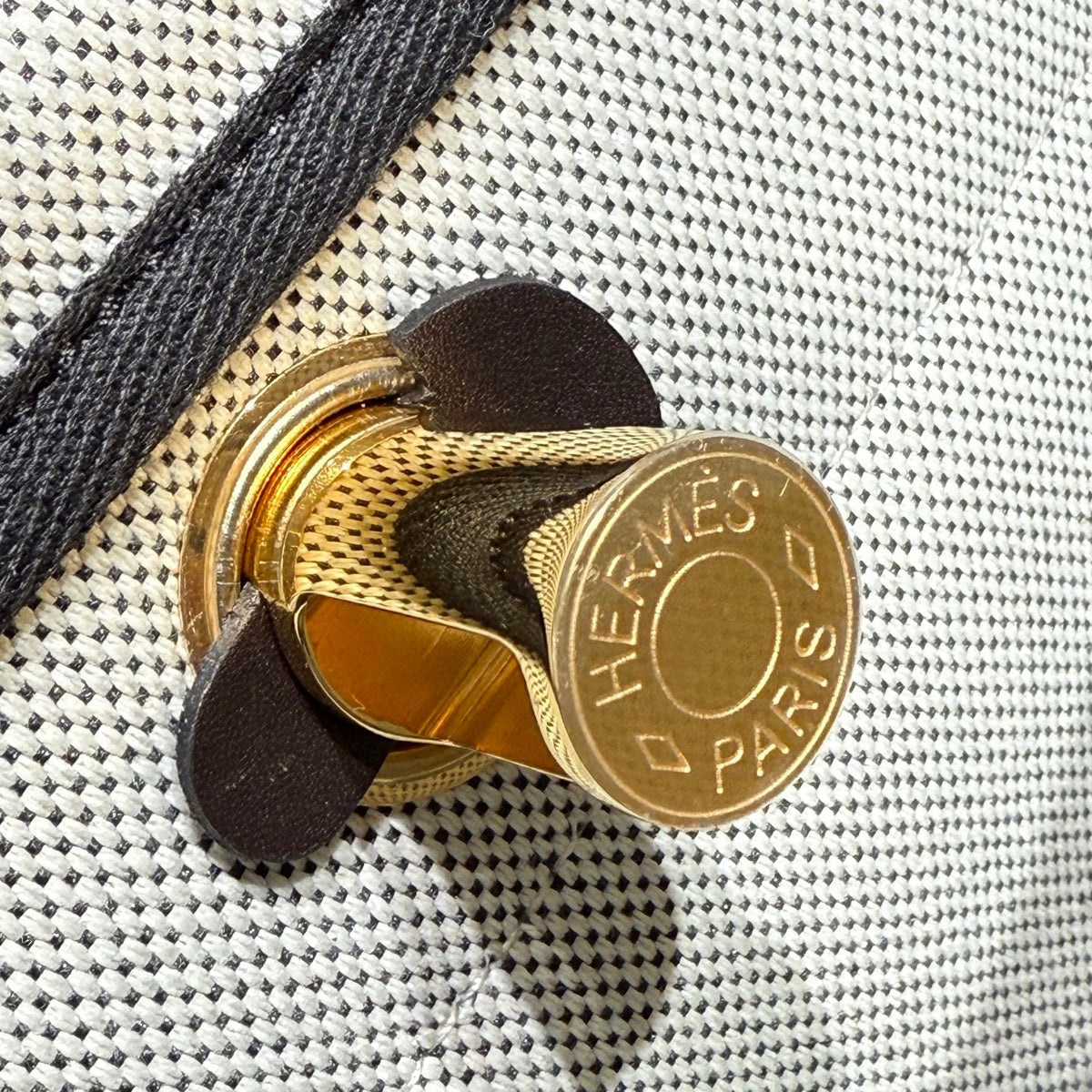 HM Mini Herbag Gold Buckle 20 Ecru White Canvas and Hunter Cowhide 243226