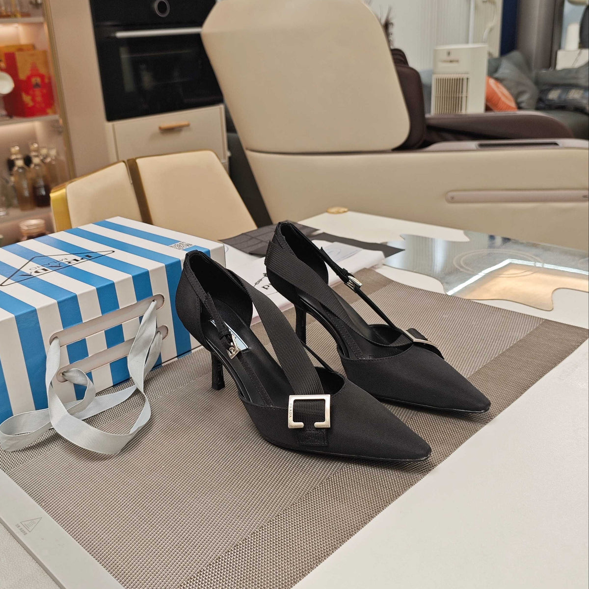 PRA 26S High Heel Pump 70 Black Canvas 630560