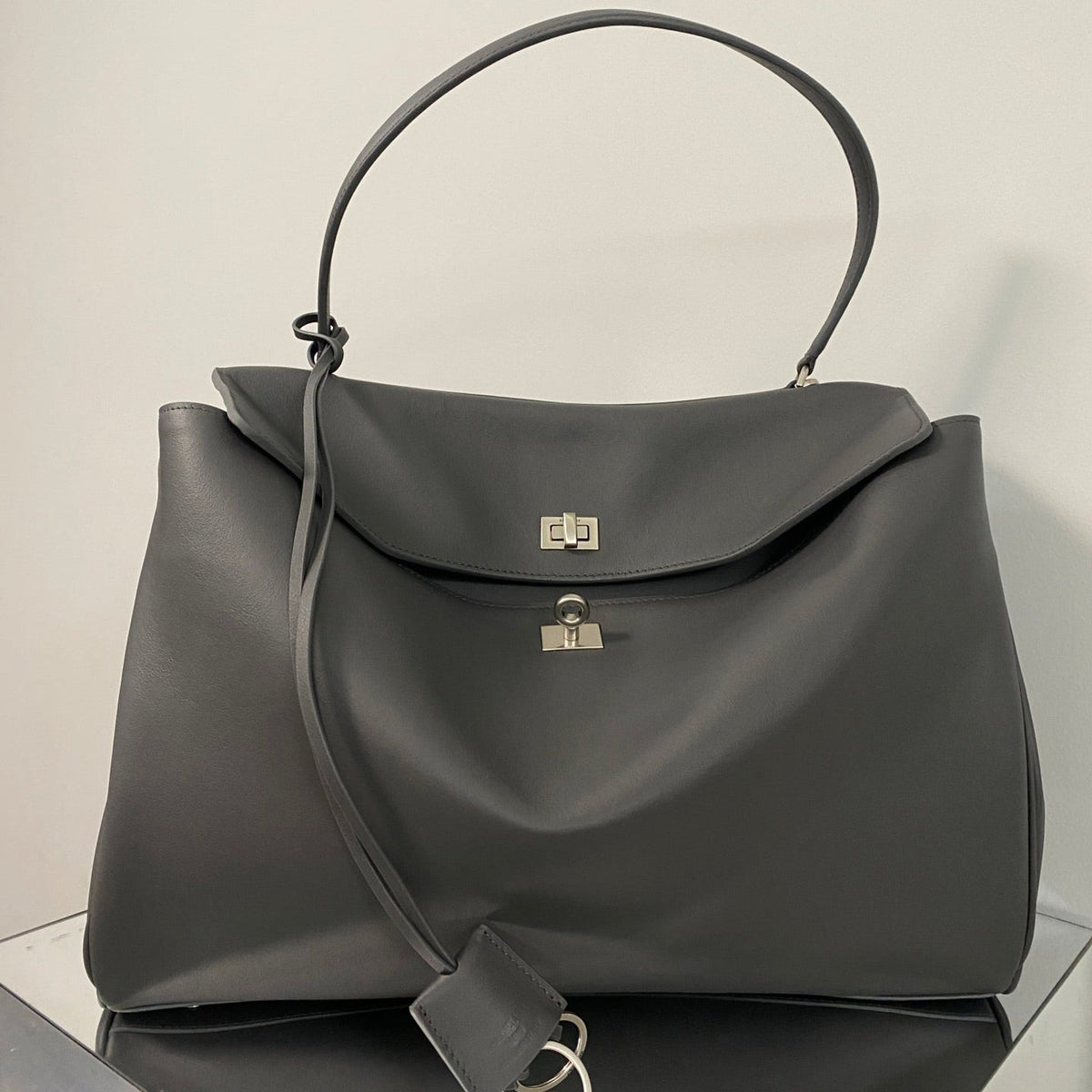 RODEO LARGE BAG 40 IN GREY SMOOTH CALFSKIN SILVER HARDWARE