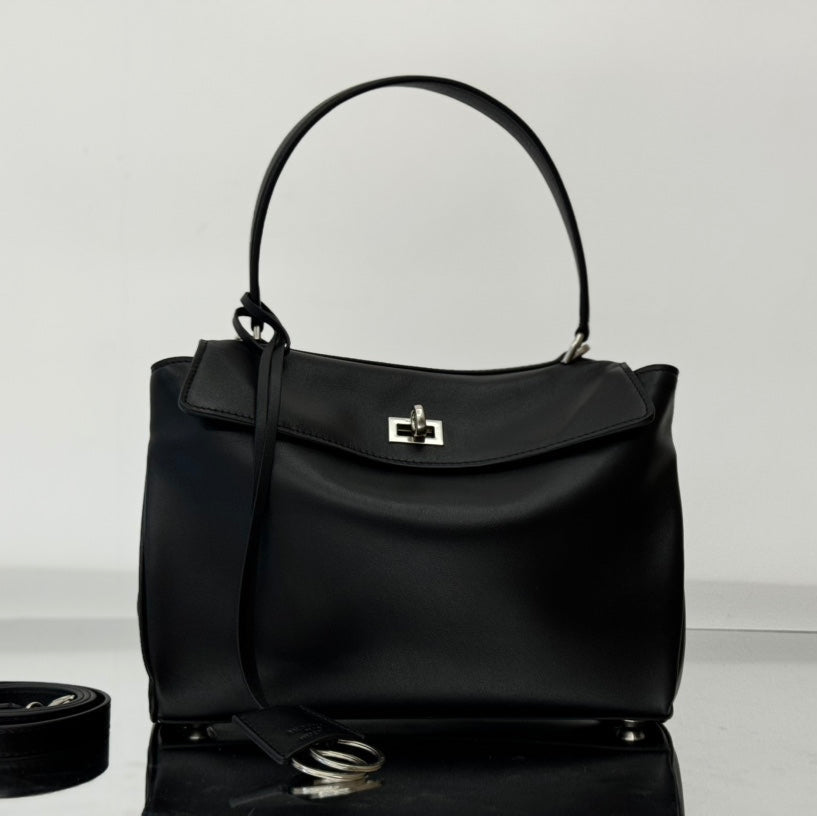 RODEO SMALL BAG 29 IN BLACK SMOOTH CALFSKIN SILVER HARDWARE