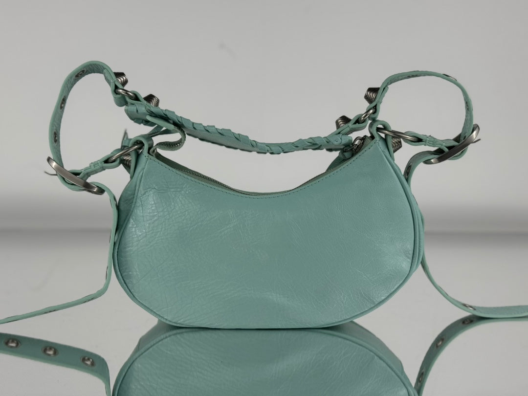 LE CAGOLE SMALL SHOULDER BAG 26 WITH RHINESTONES IN MINT GREEN LAMBSKIN