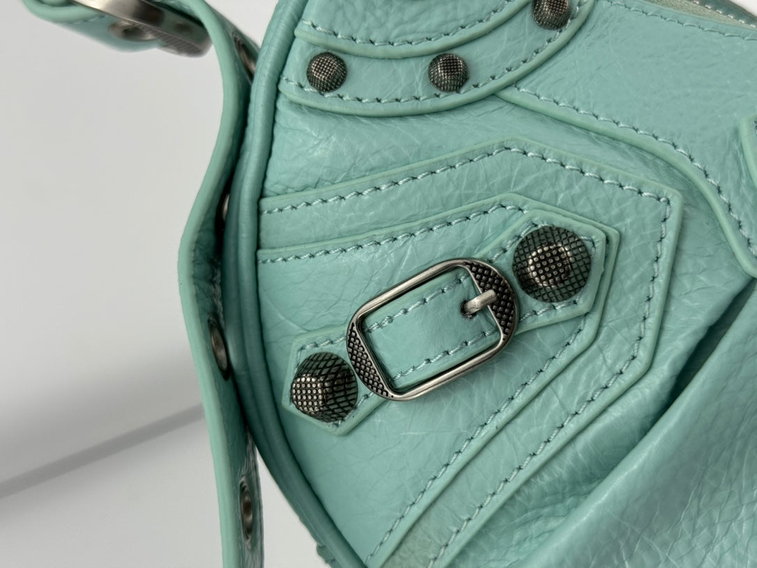 LE CAGOLE SMALL SHOULDER BAG 26 WITH RHINESTONES IN MINT GREEN LAMBSKIN