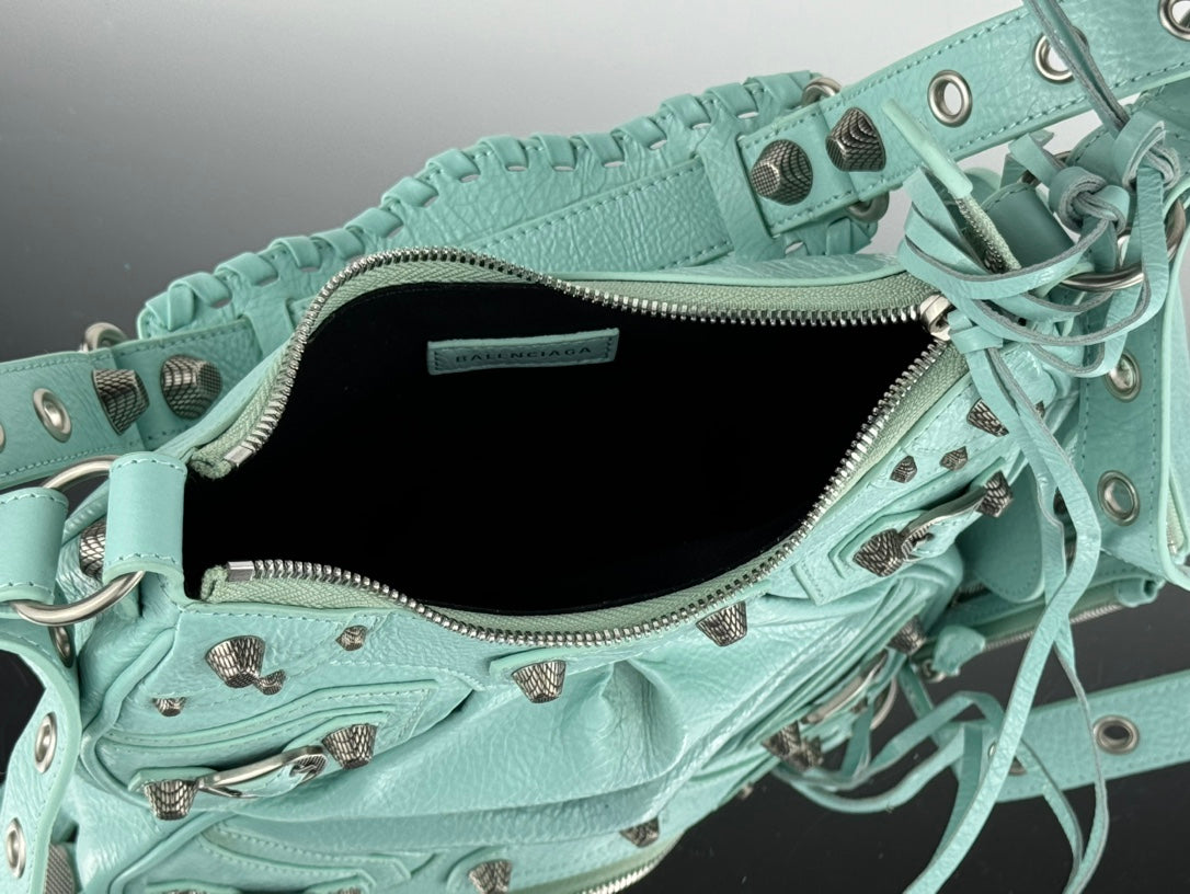 LE CAGOLE SMALL SHOULDER BAG 26 WITH RHINESTONES IN MINT GREEN LAMBSKIN