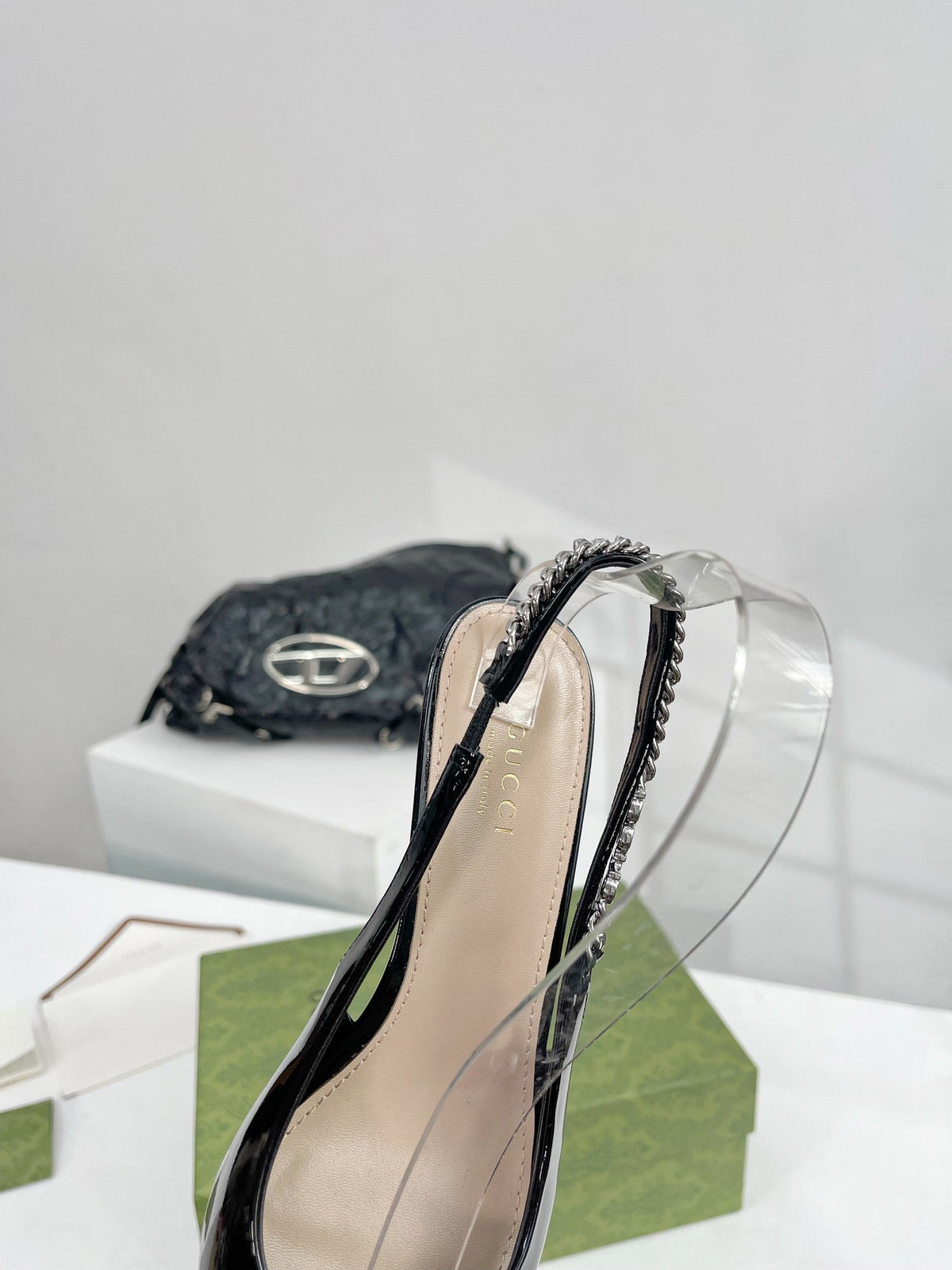GG SIGNORIA 45 SLINGBACK PUMP GLOSSY BLACK LAMBSKIN