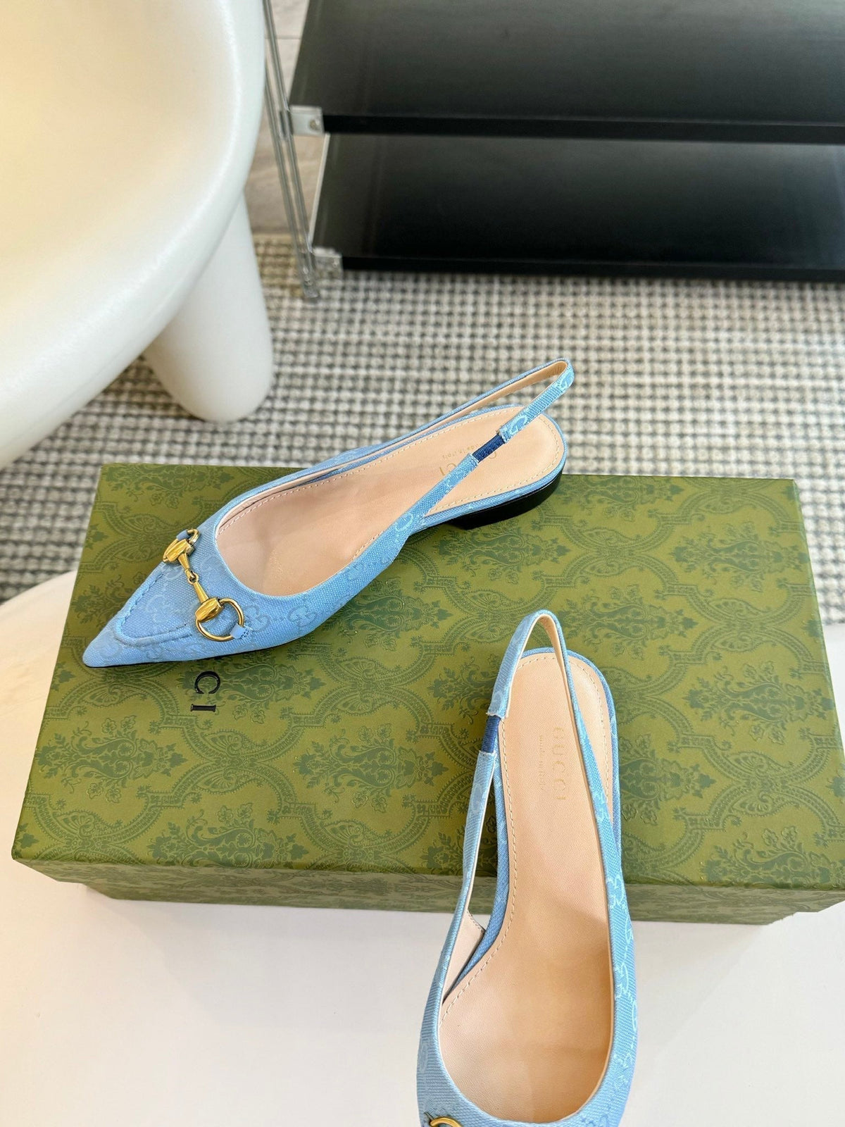 GG HORSEBIT SLINGBACK BALLET FLAT SKY CANVAS