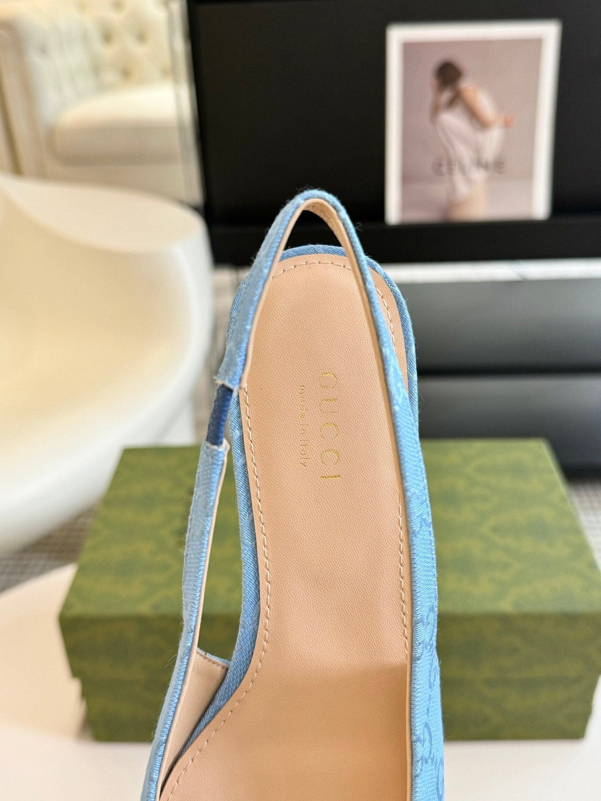 GG HORSEBIT SLINGBACK BALLET FLAT SKY CANVAS