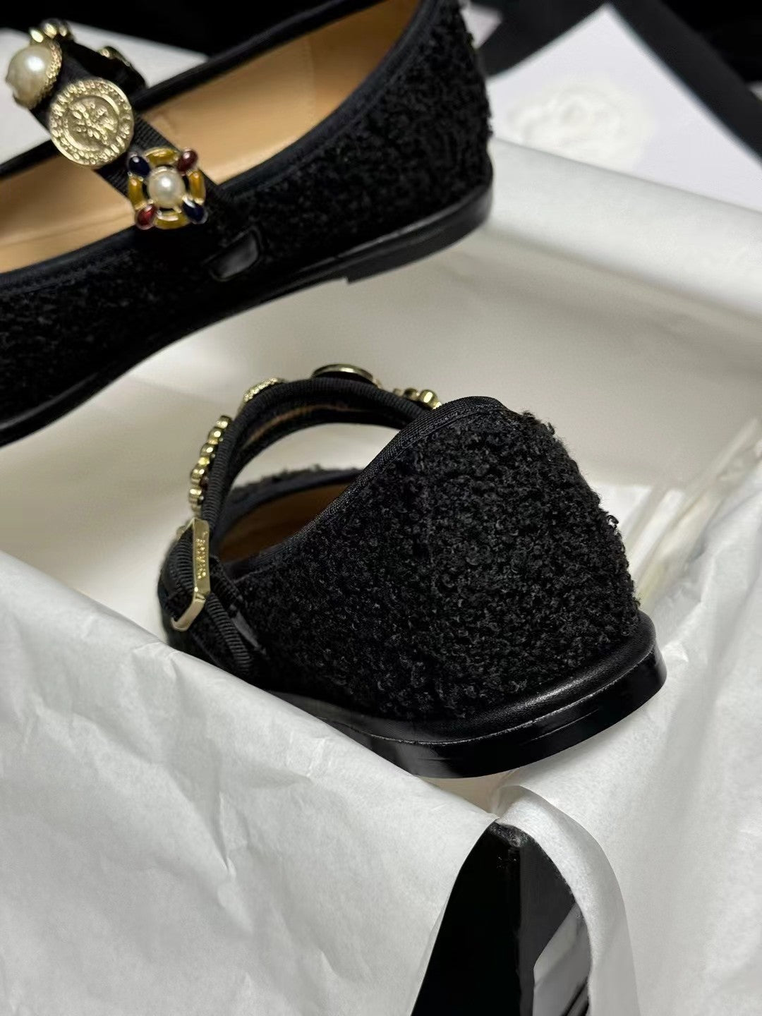 CC MARY JANES BLACK WOOL TWEED AND FABRIC