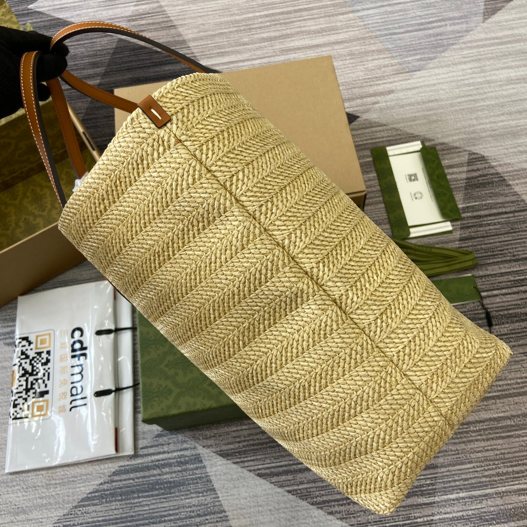 MEDIUM 38 STRAW-EFFECT TOTE BROWN MIX BEIGE