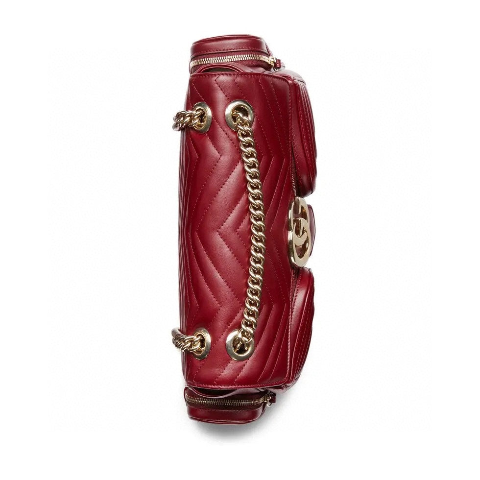 MARMONT SMALL MULTI-POCKET BAG 25 IN CURRANT RED CALFSKIN GOLD HARDWARE