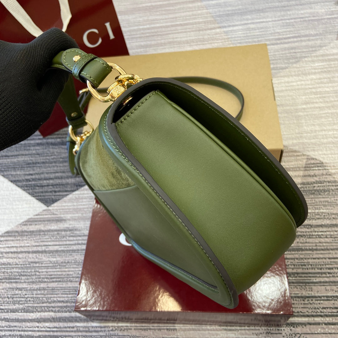 BLONDIE MEDIUM SHOULDER BAG 32 IN JUNIPER GREEN CALFSKIN AND SUEDE GOLD HARDWARE