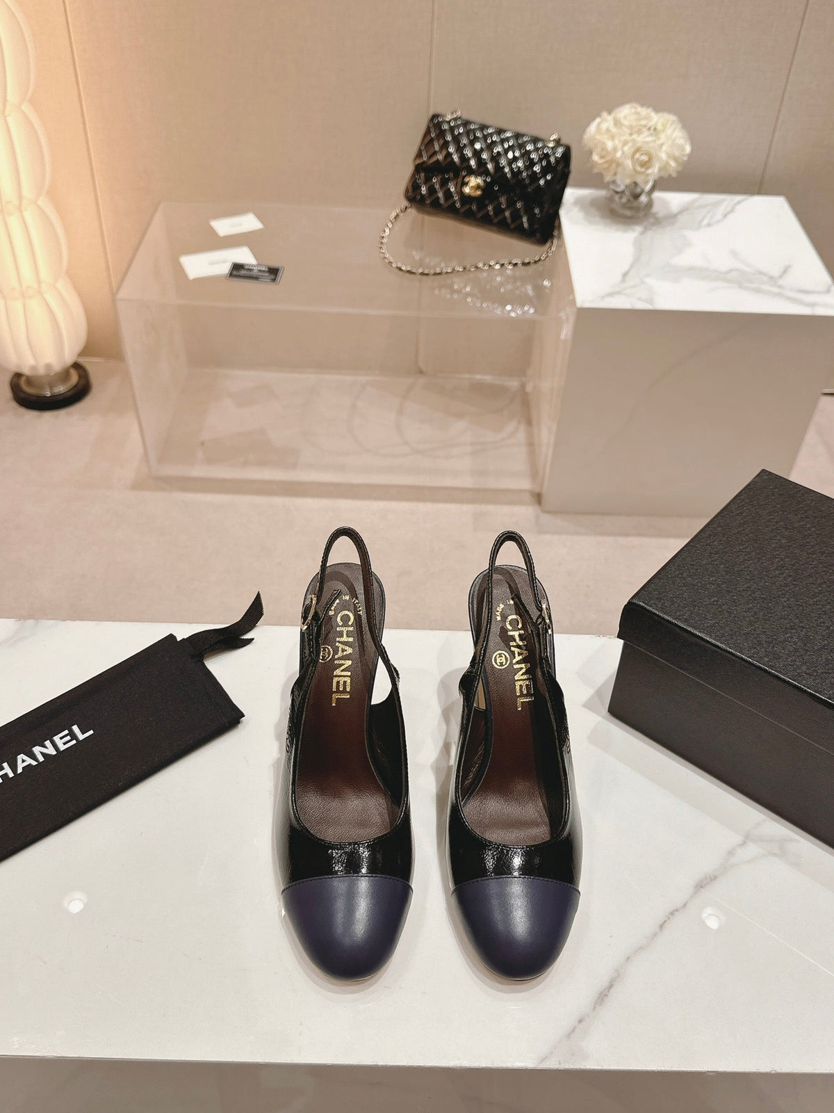 CC 24P SLINGBACKS 95MM BLACK NAVY LAMBSKIN