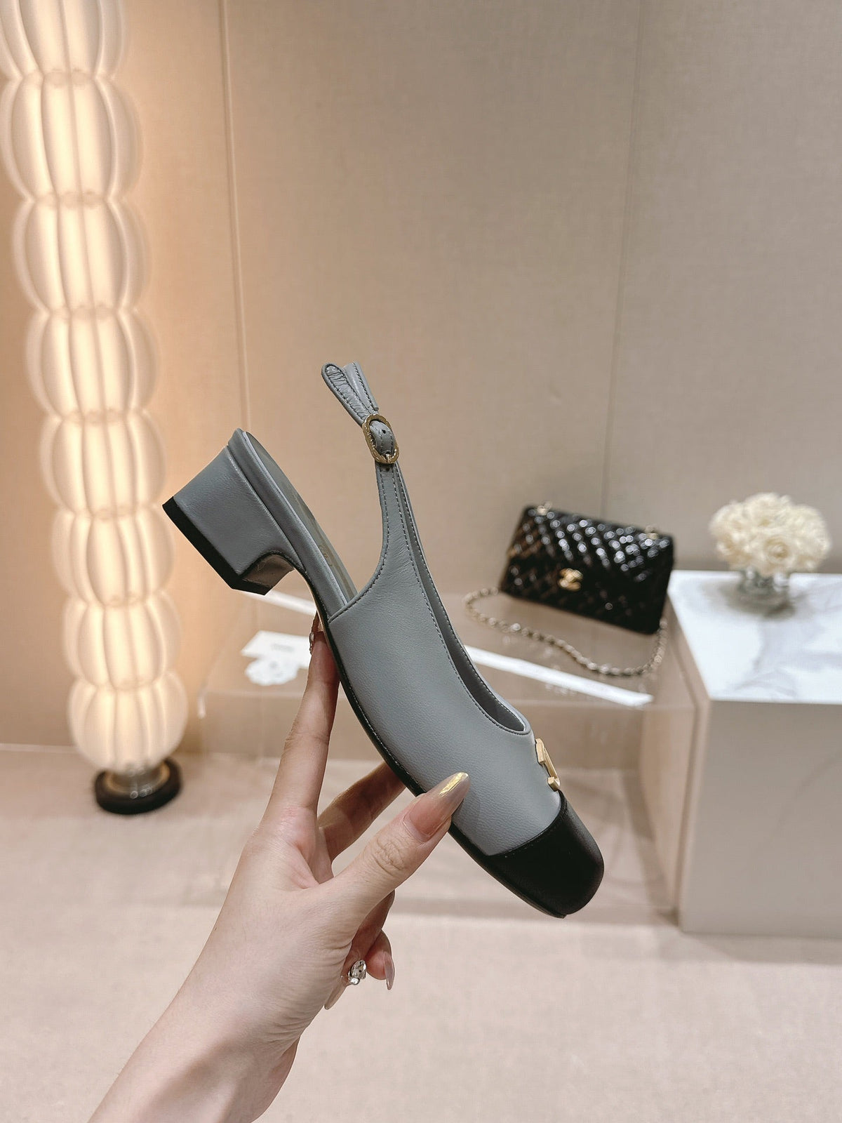 CC 2024 SLINGBACKS 40MM GREY BLACK LAMBSKIN