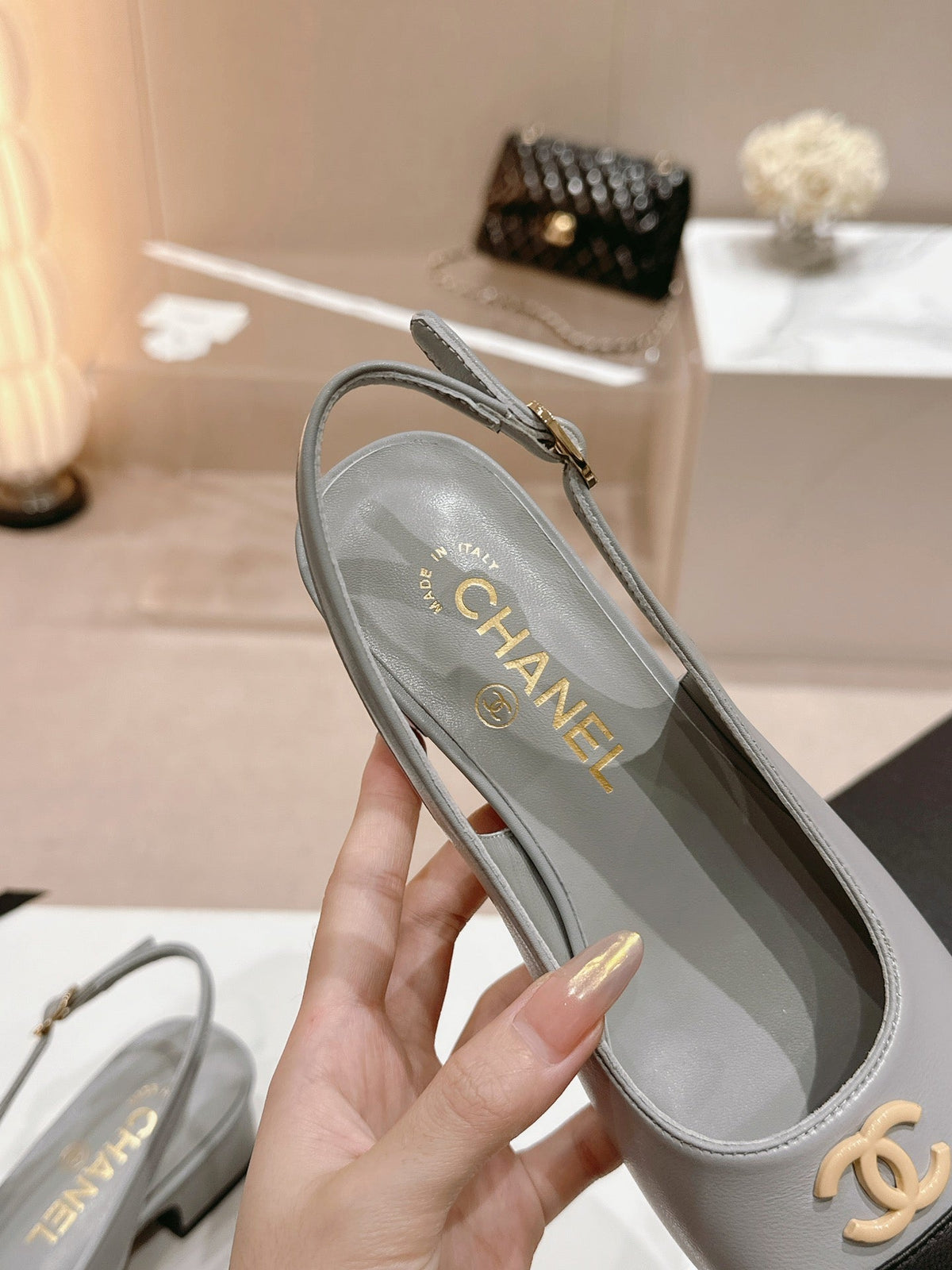 CC 2024 SLINGBACKS 40MM GREY BLACK LAMBSKIN