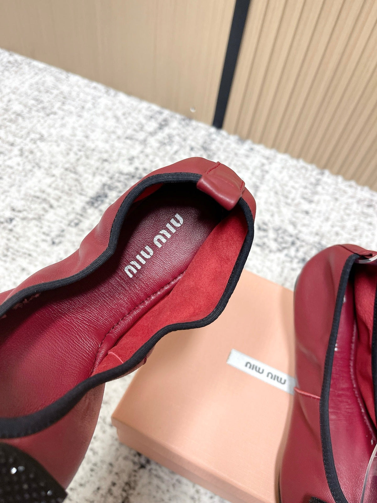 Miu Pointed-Toe Ballet Flats Dark Red Sheepskin 591570