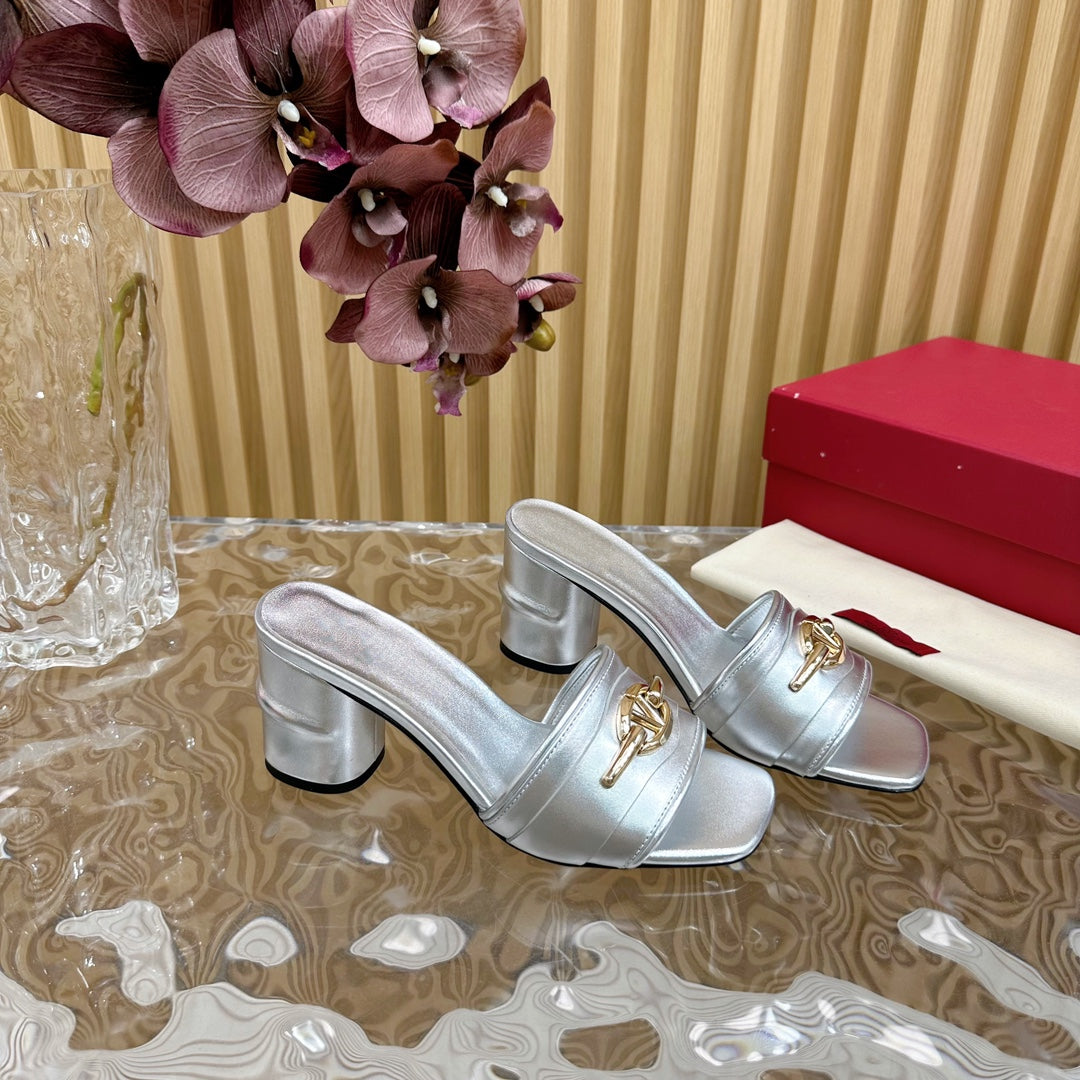 High Heel 70 Mule Sandal The Bold Edition Vlogo Square Toe Silver
