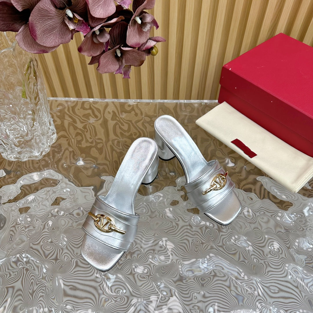 High Heel 70 Mule Sandal The Bold Edition Vlogo Square Toe Silver