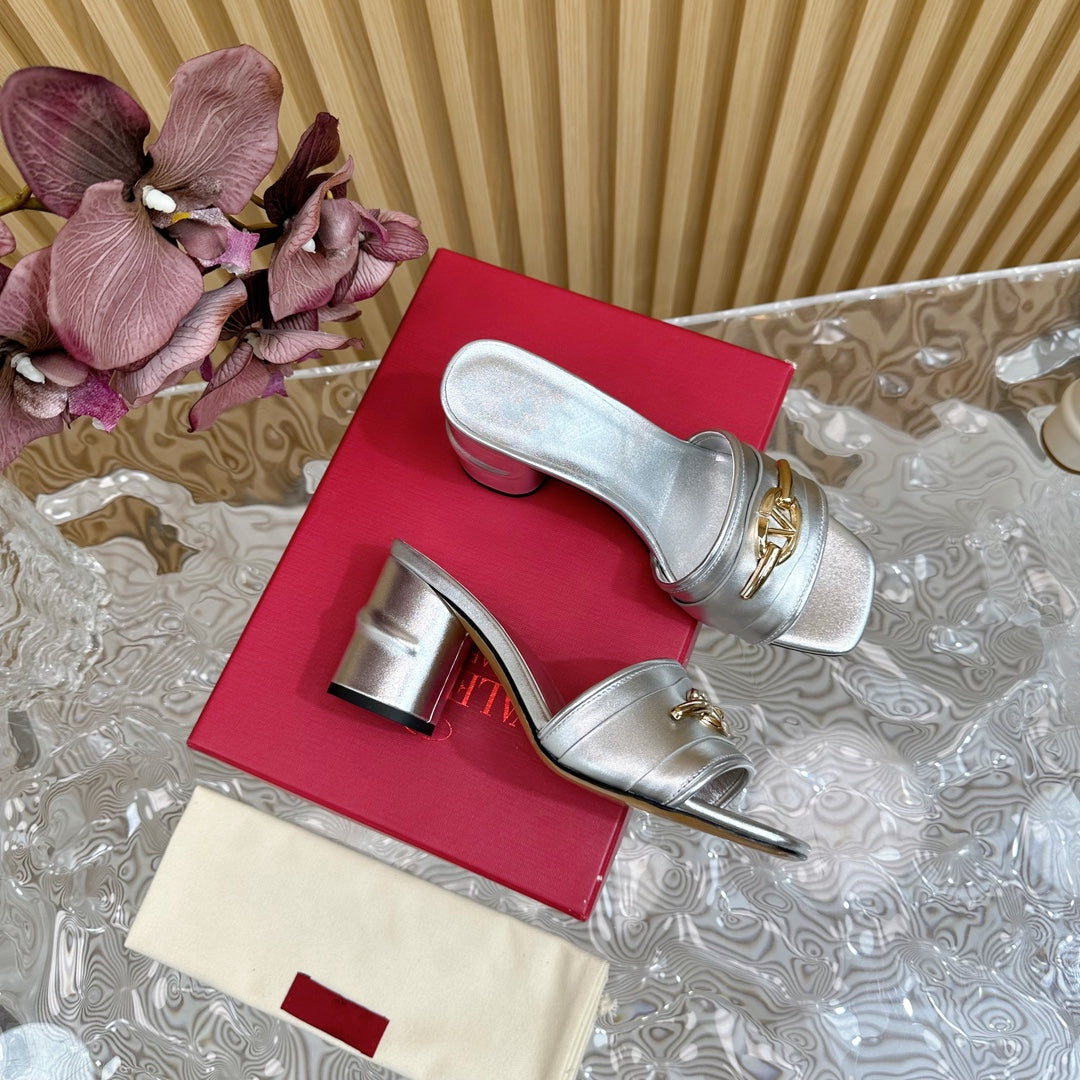 High Heel 70 Mule Sandal The Bold Edition Vlogo Square Toe Silver
