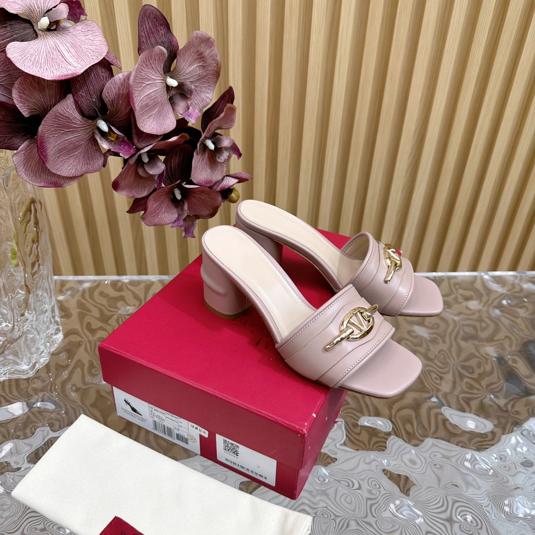 High Heel 70 Mule Sandal The Bold Edition Vlogo Square Toe Rose Cannelle