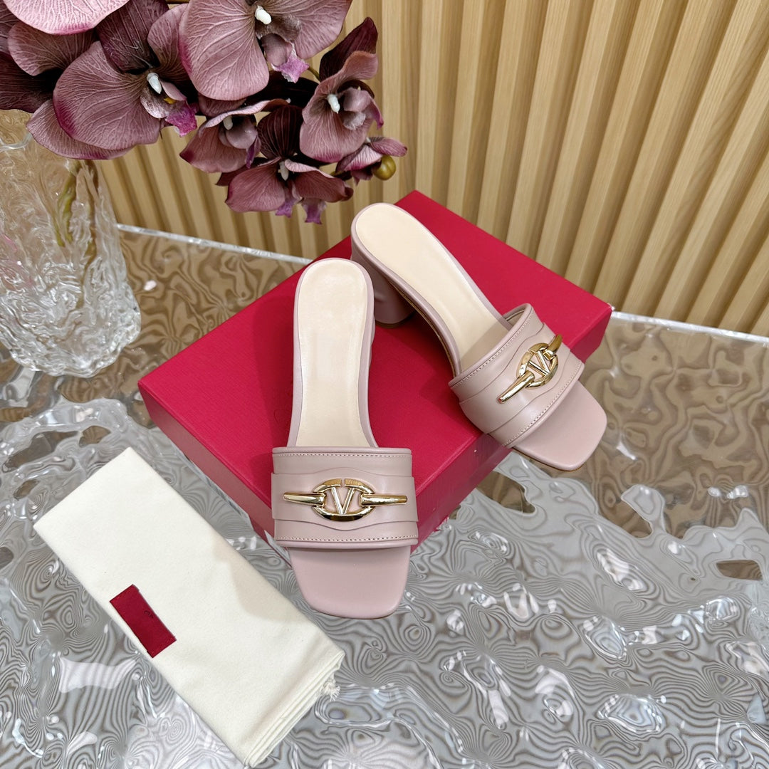 High Heel 70 Mule Sandal The Bold Edition Vlogo Square Toe Rose Cannelle