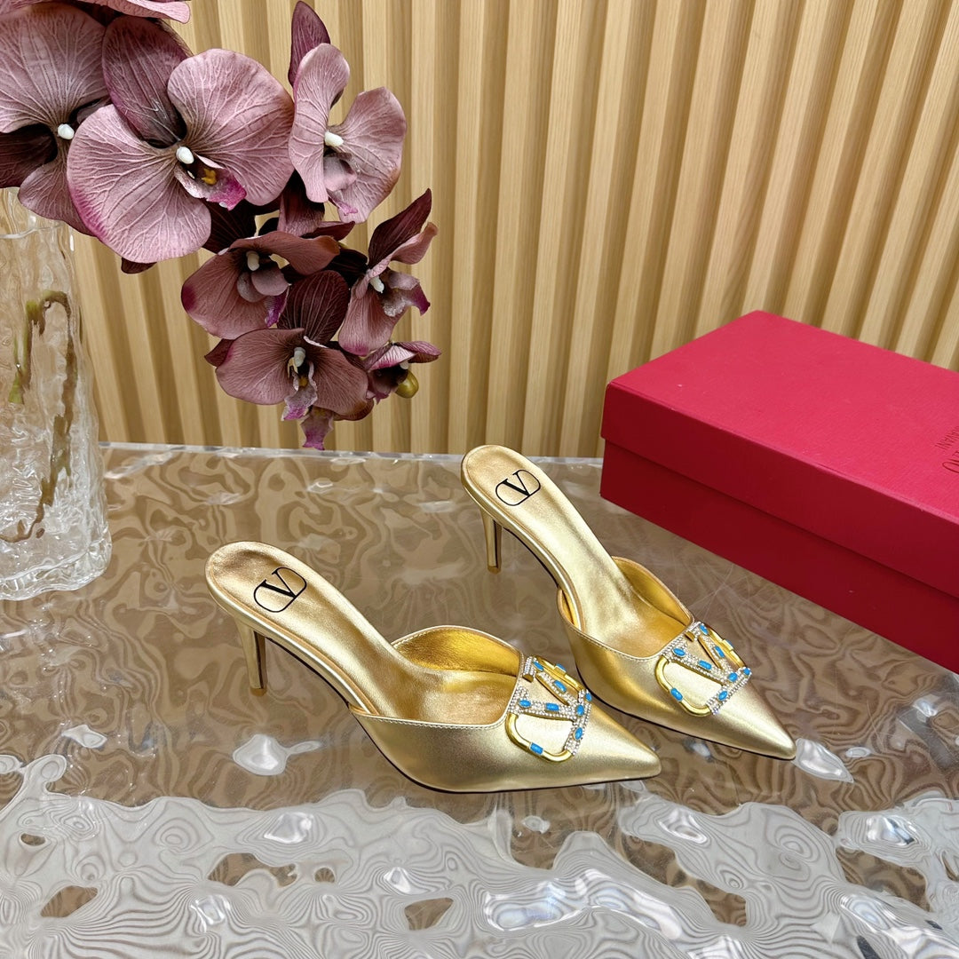 HIGH PUMP MULE 80MM IN GOLD CALFSKIN