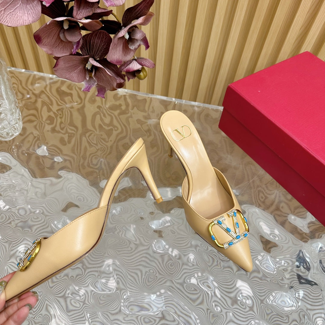 HIGH PUMP MULE 80MM IN SEPIA TAN CALFSKIN