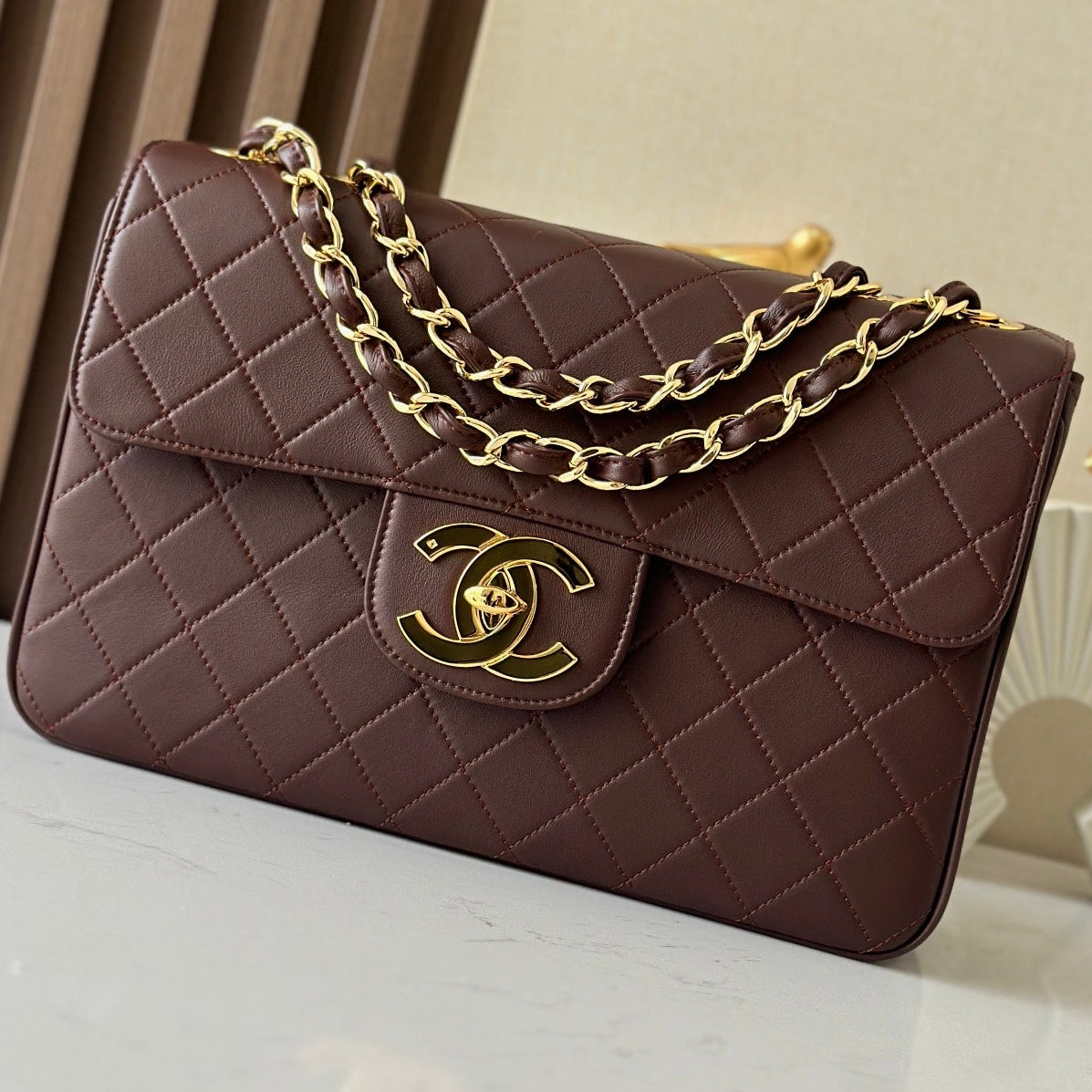 CC 2025 Flap Bag 30cm Brown Gold Lambskin 298108