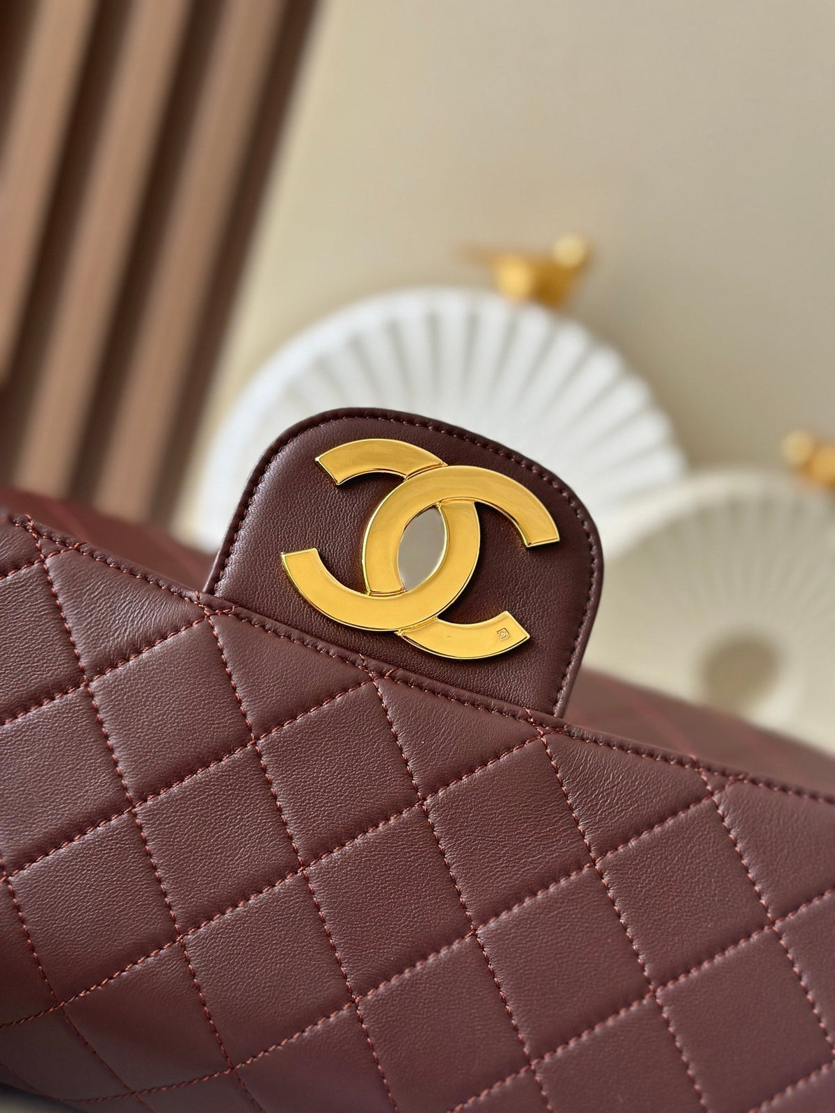 CC 2025 Flap Bag 30cm Brown Gold Lambskin 298108