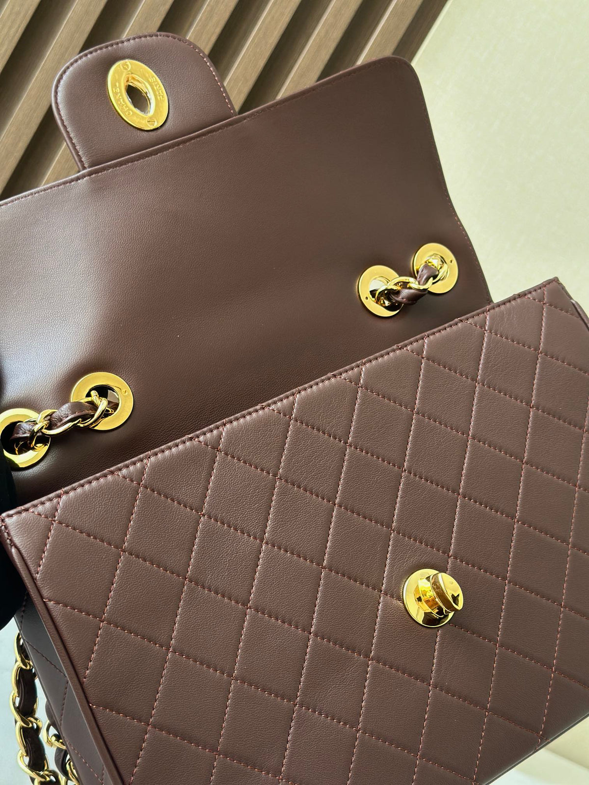 CC 2025 Flap Bag 30cm Brown Gold Lambskin 298108