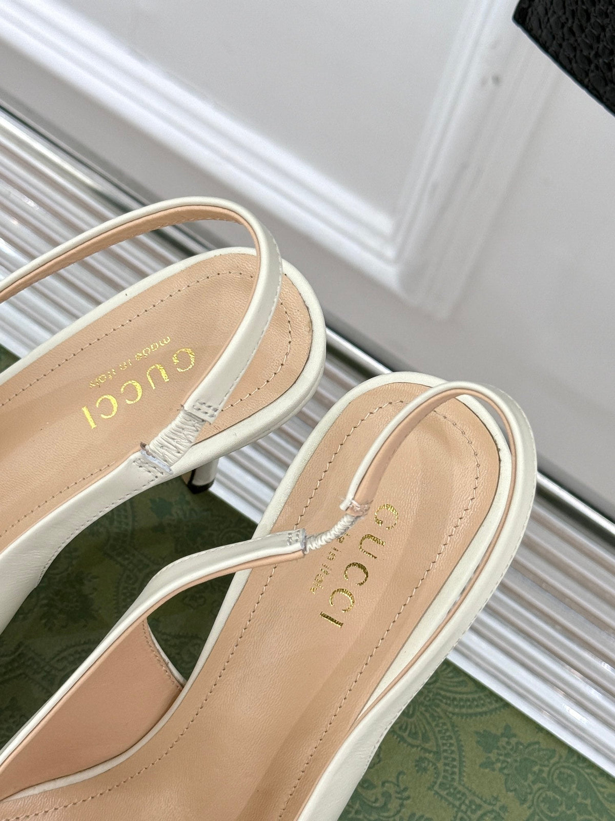 GG Horsebit Slingback 85MM Cream Leather Point Toe
