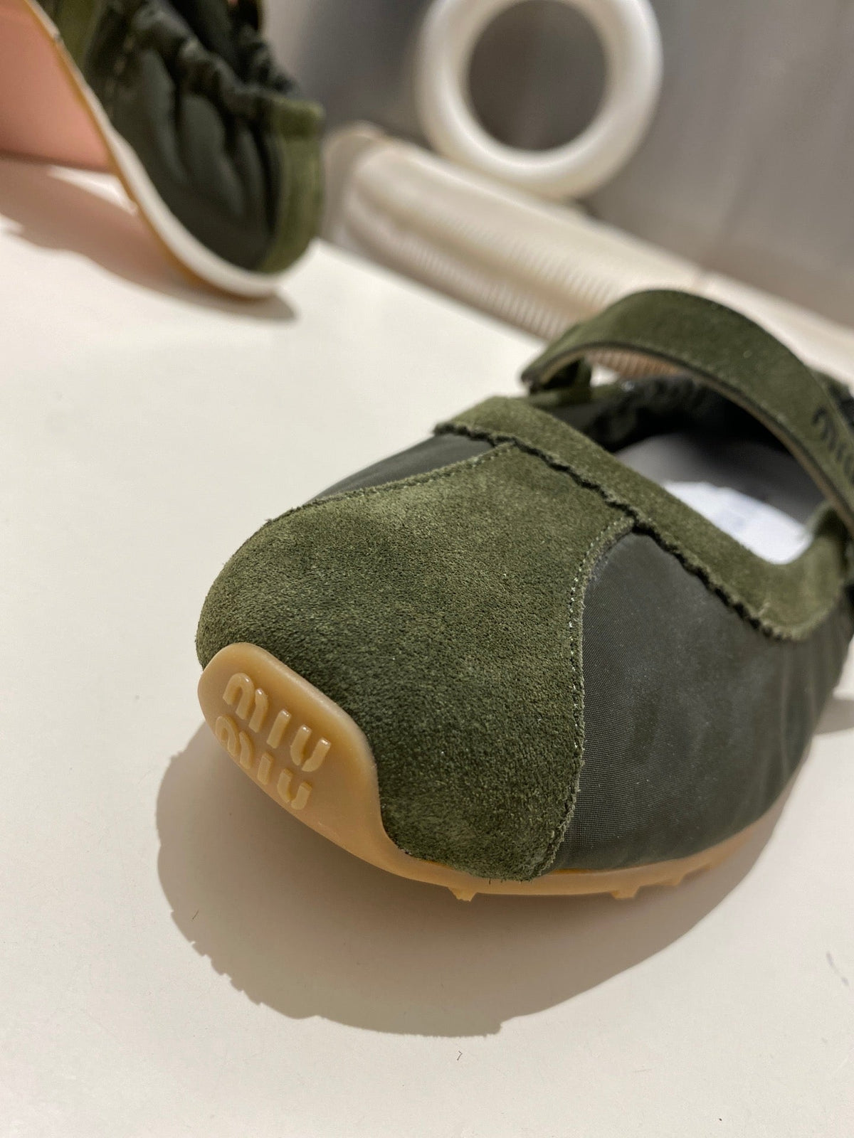 Miu Miu 2026 Ballet Flat Green Suede Fabric 618678