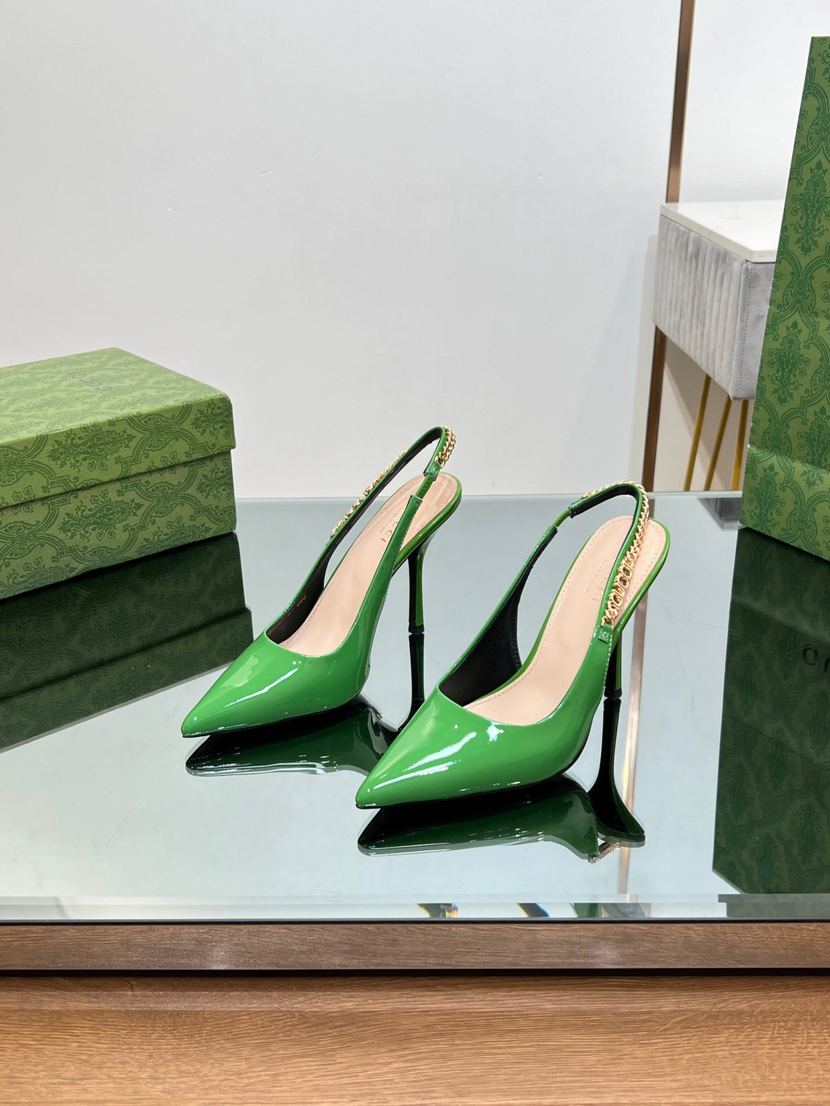 GG SIGNORIA SLINGBACK PUMP GREEN LAMBSKIN