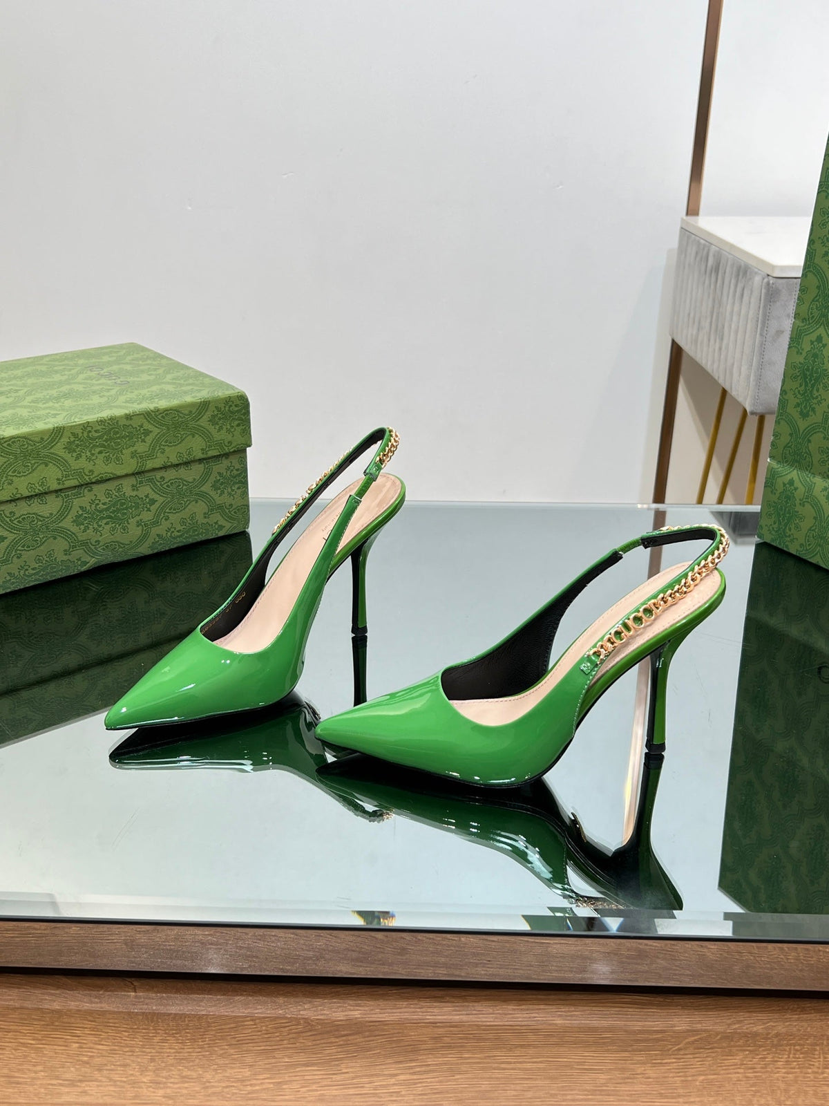 GG SIGNORIA SLINGBACK PUMP GREEN LAMBSKIN