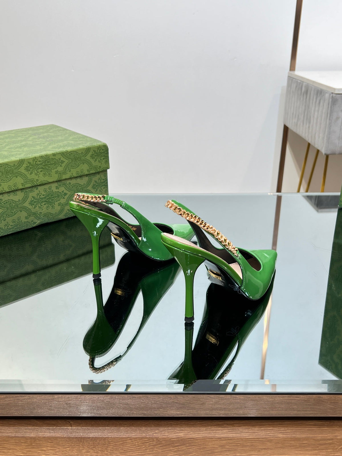 GG SIGNORIA SLINGBACK PUMP GREEN LAMBSKIN