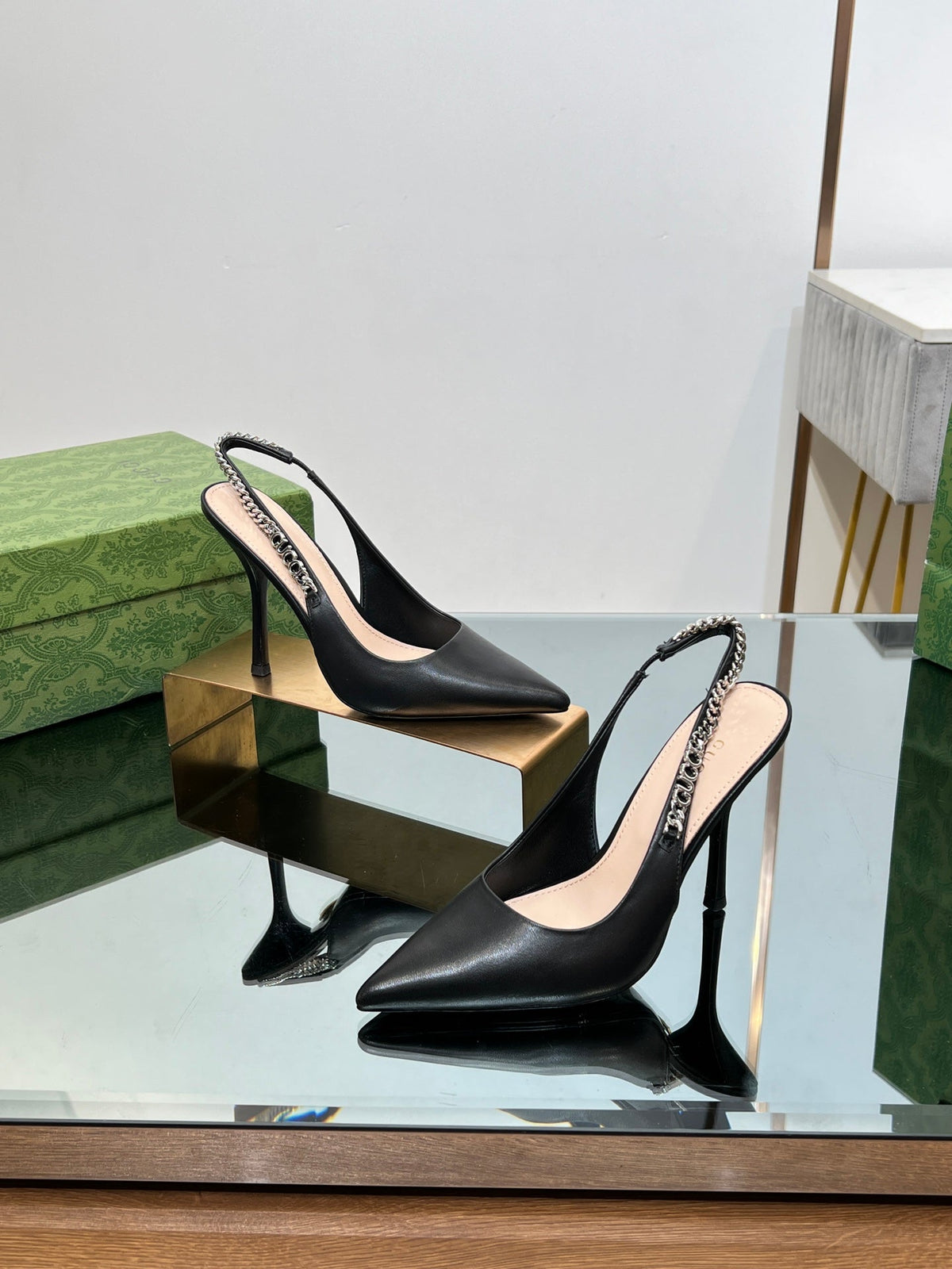 GG SIGNORIA SLINGBACK PUMP BLACK LAMBSKIN