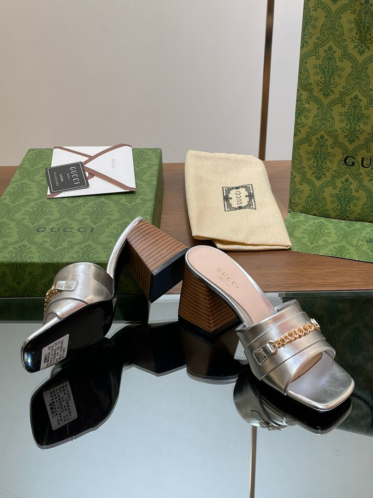 GG SIGNORIA SLIDE SANDAL SILVER DENIM