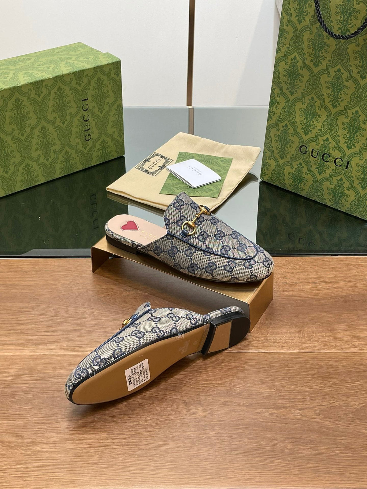 GG PRINCETOWN MULES LIGHT GRAY FABRIC