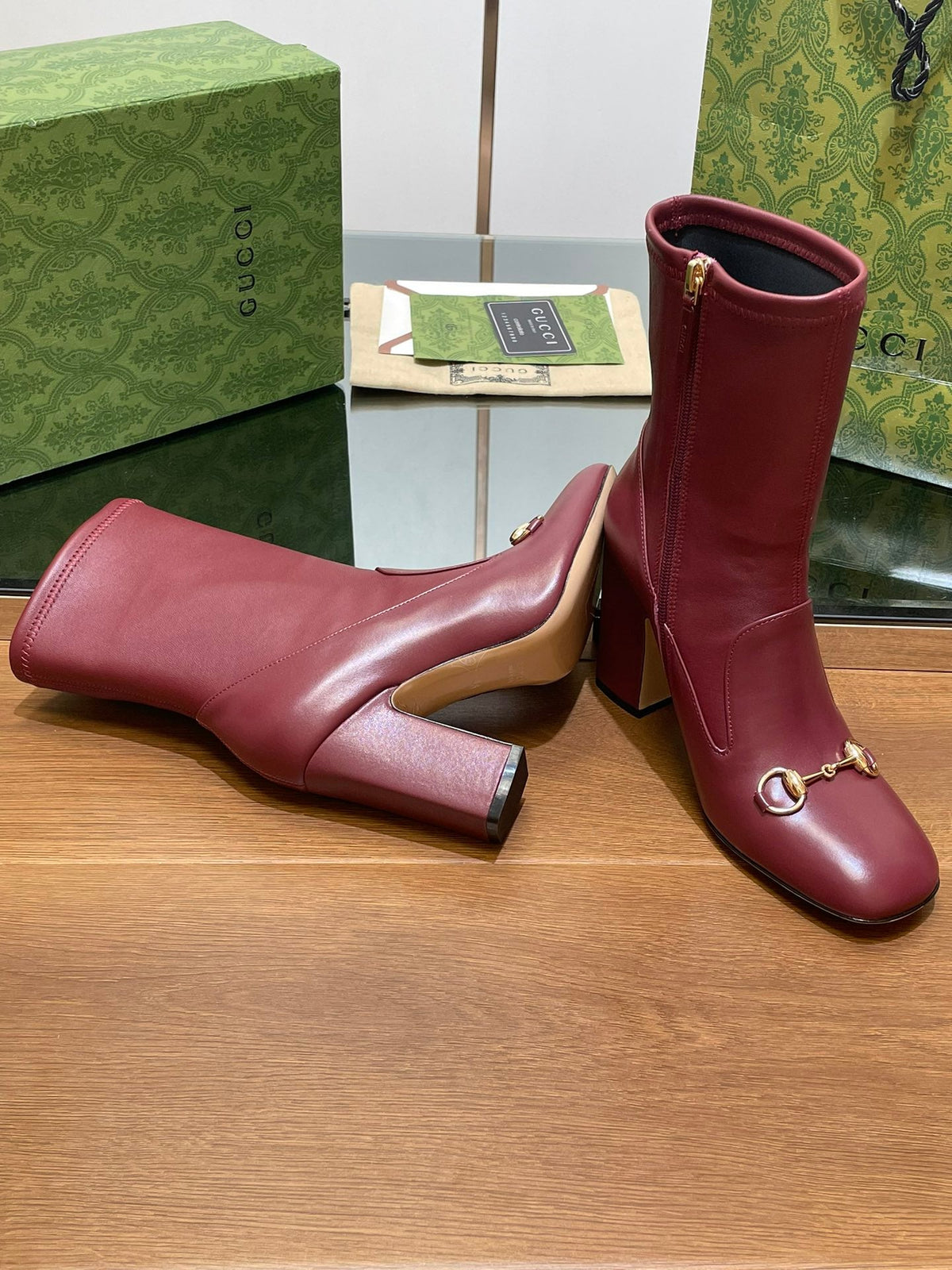 GG Horsebit Ankle Boot 95 Burgundy Calfskin
