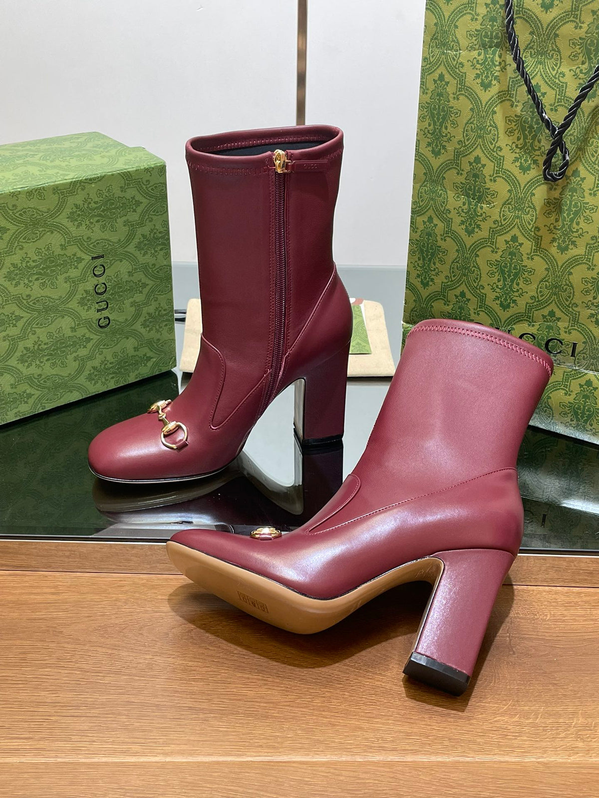 GG Horsebit Ankle Boot 95 Burgundy Calfskin