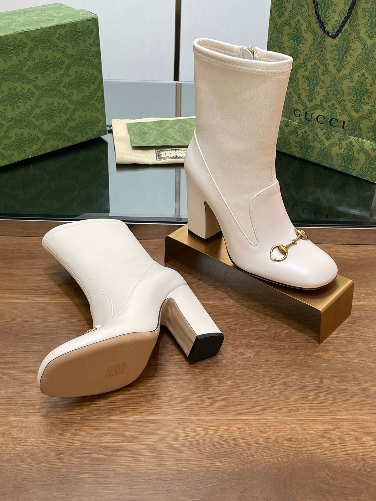GG Horsebit Ankle Boot 95 Cream Calfskin