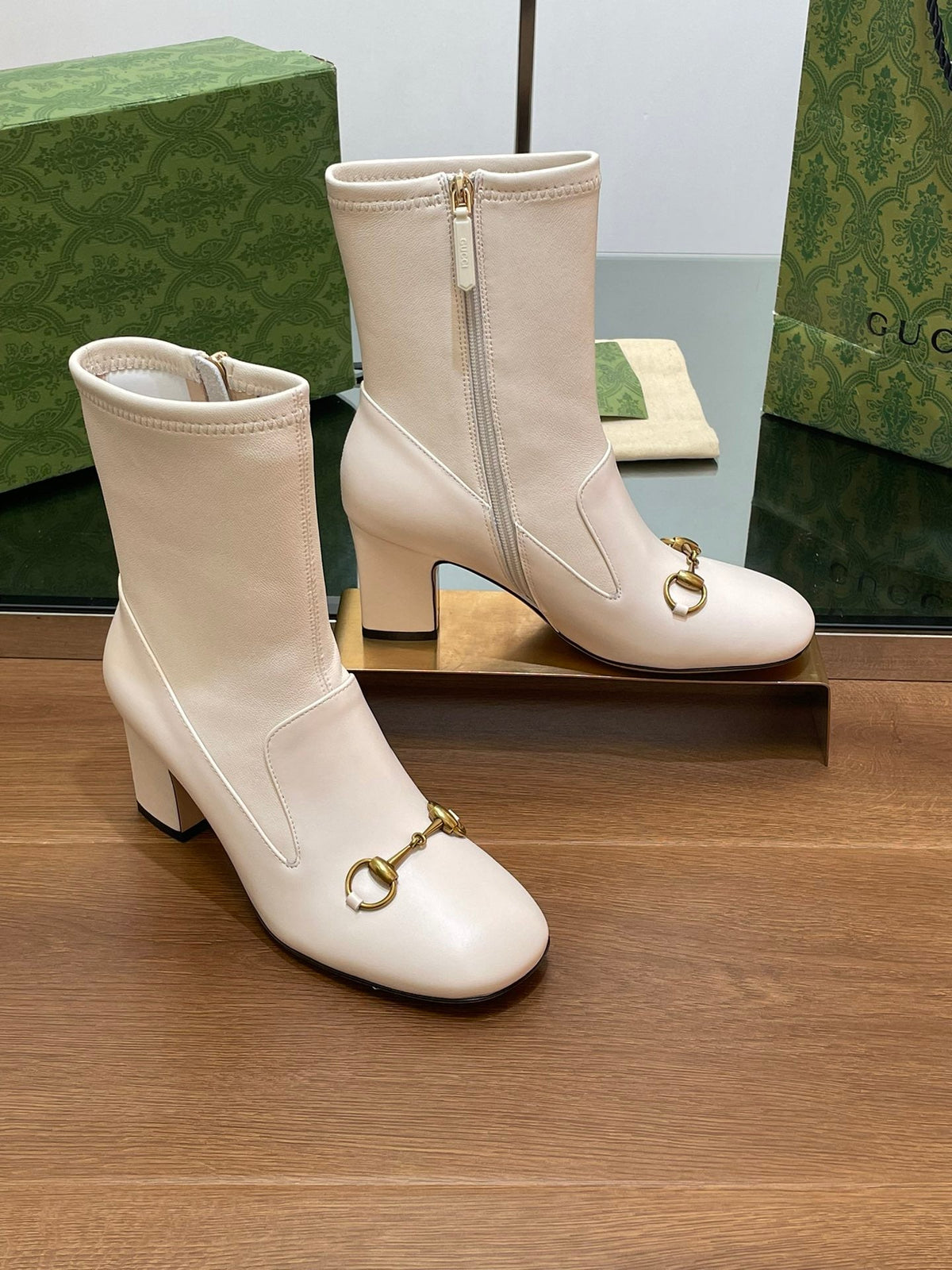 GG Horsebit Ankle Boot 65 Cream Calfskin