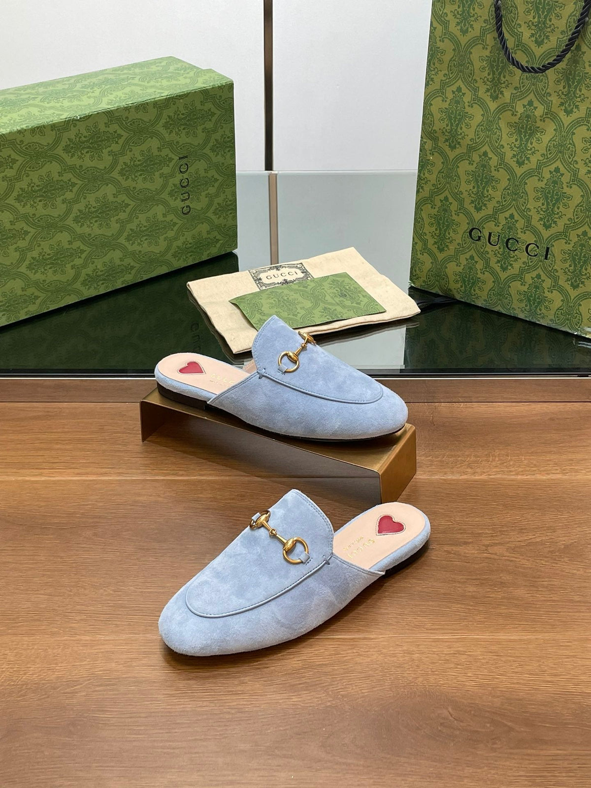 HORSEBIT MULE IN LIGHT BLUE SUEDE