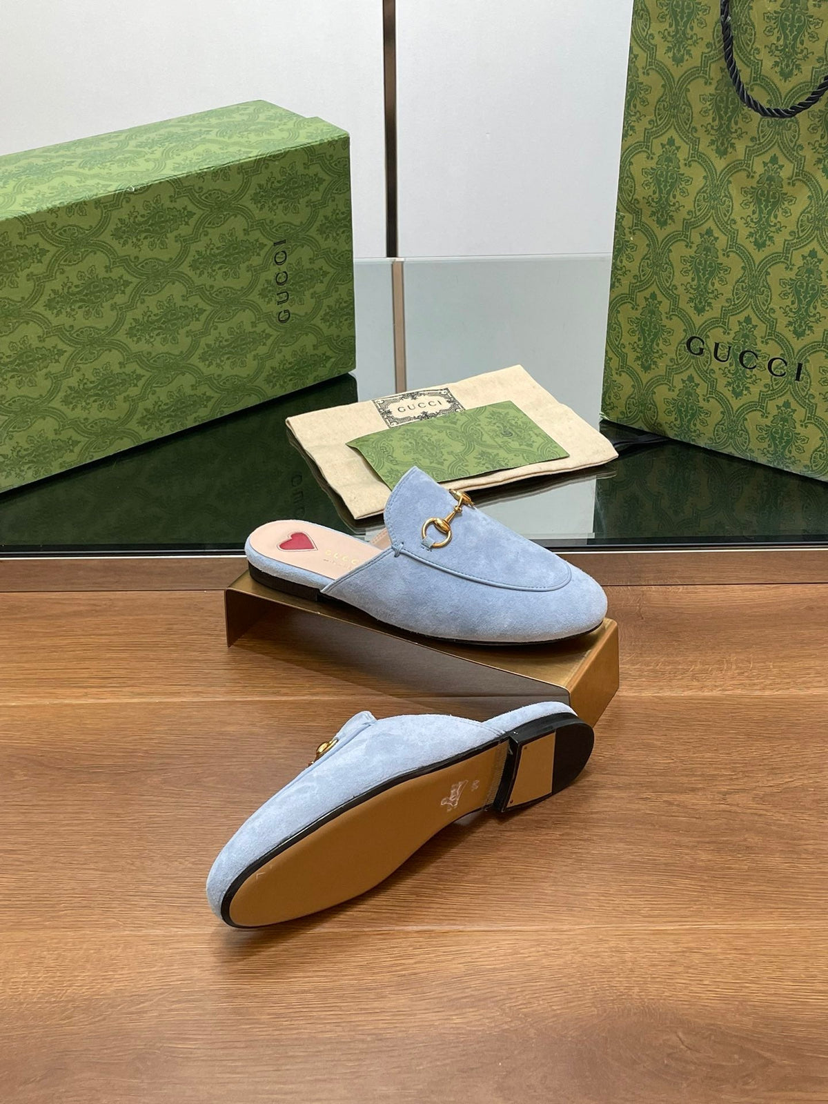 HORSEBIT MULE IN LIGHT BLUE SUEDE