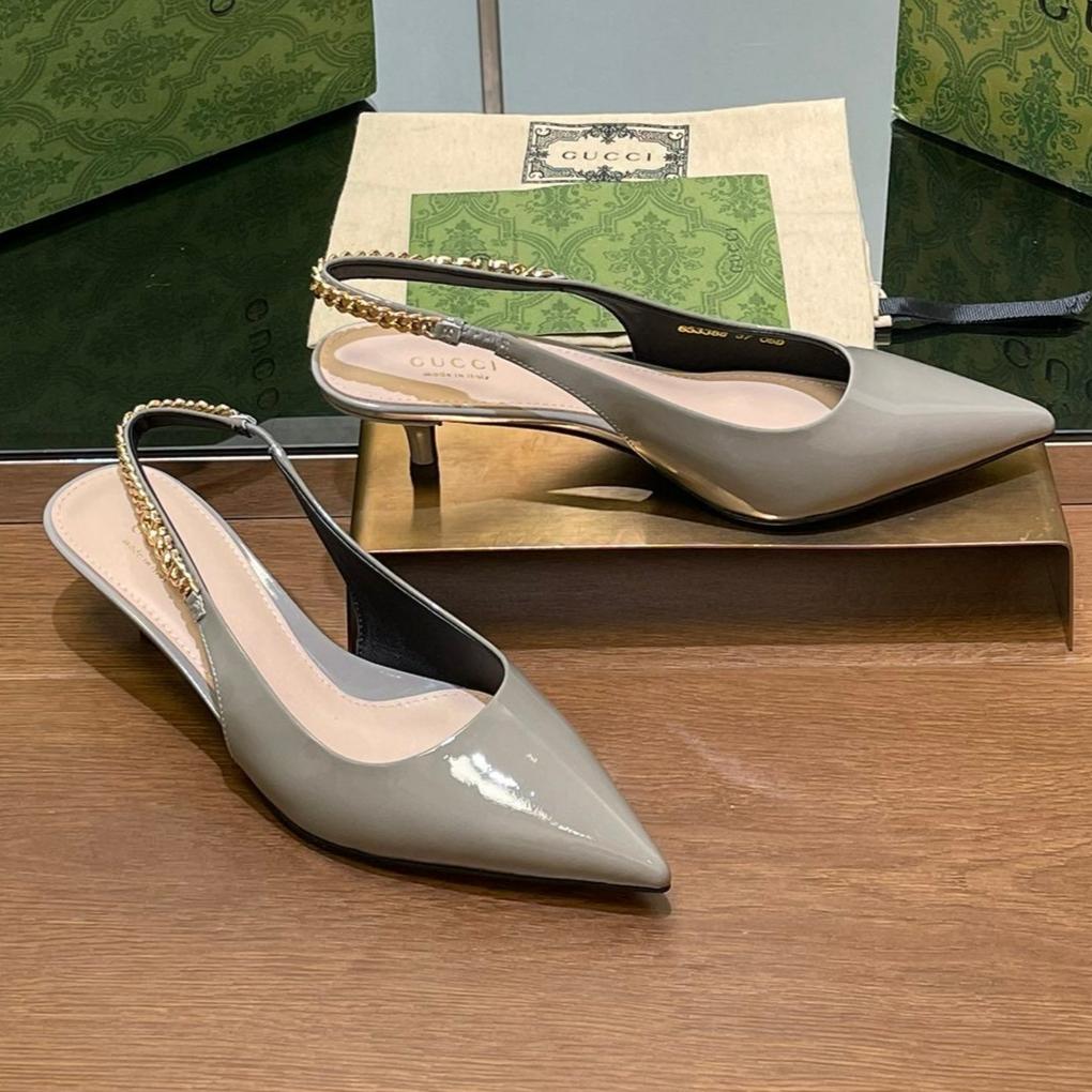 GG HIGH SLINGBACK 4.5 CM IN DOVE GREY GLOSSY CALFSKIN