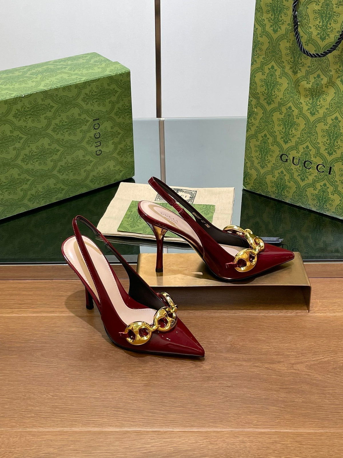 GG HIGH SLINGBACK 10.5 CM IN WINE RED GLOSSY CALFSKIN