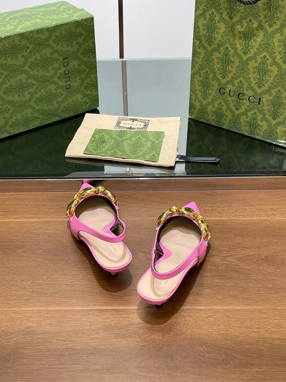 GG MID-HEELED SLINGBACK 4.5 CM IN FUSICA PINK GLOSSY CALFSKIN