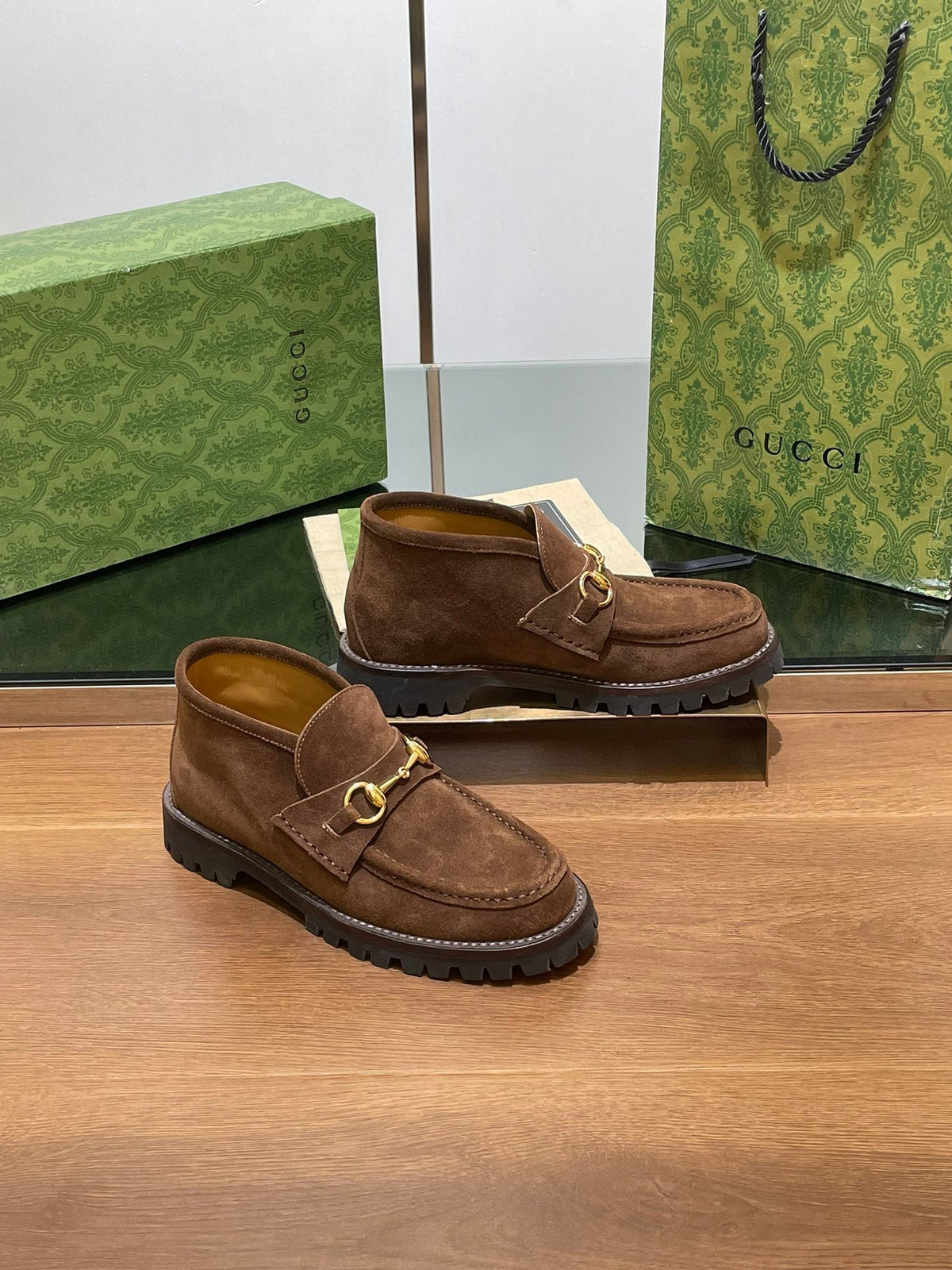 GG Ankle Boot With Horsebit 15 Dark Brown Suede