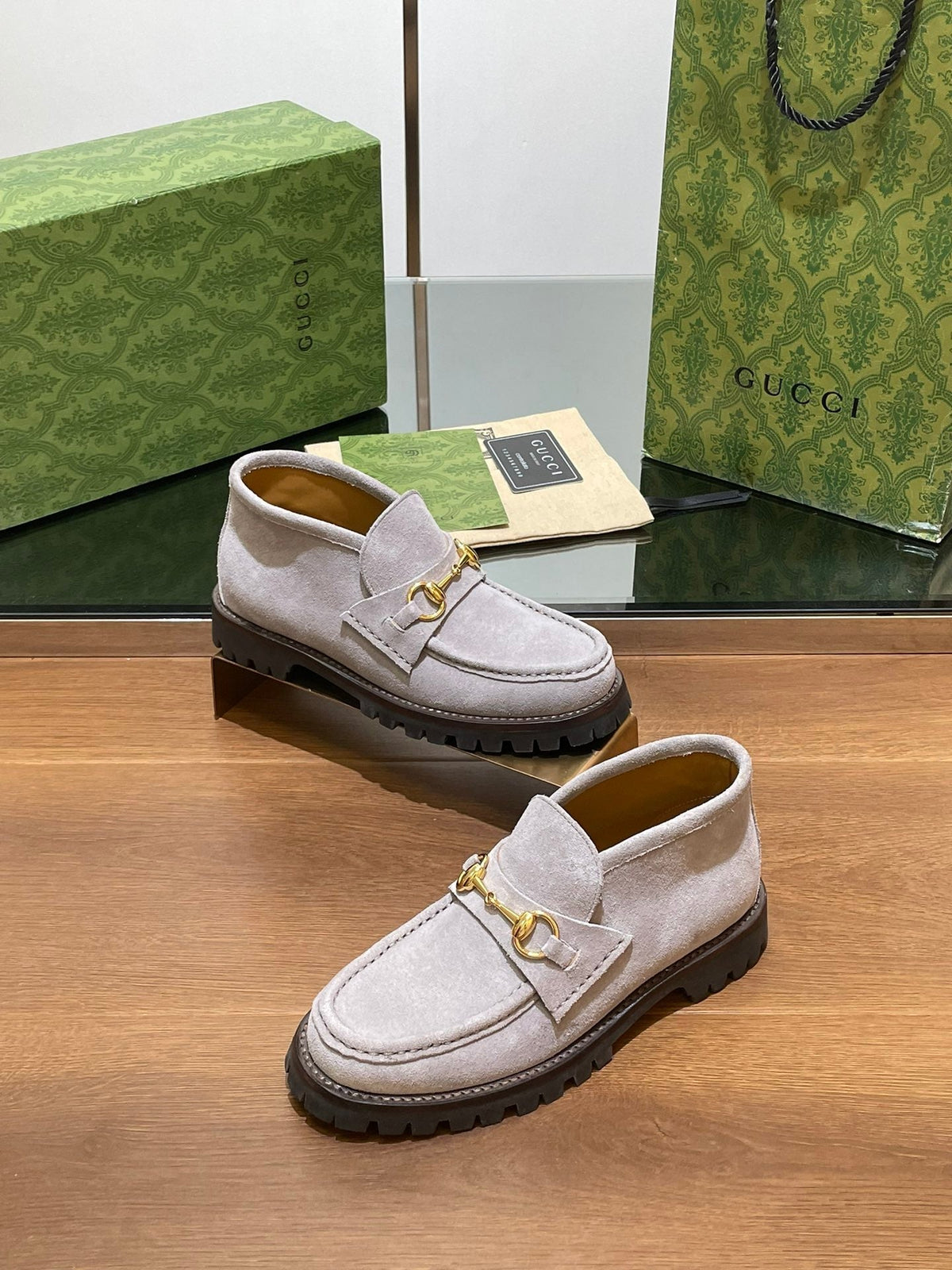 GG Ankle Boot With Horsebit 15 Grey Suede