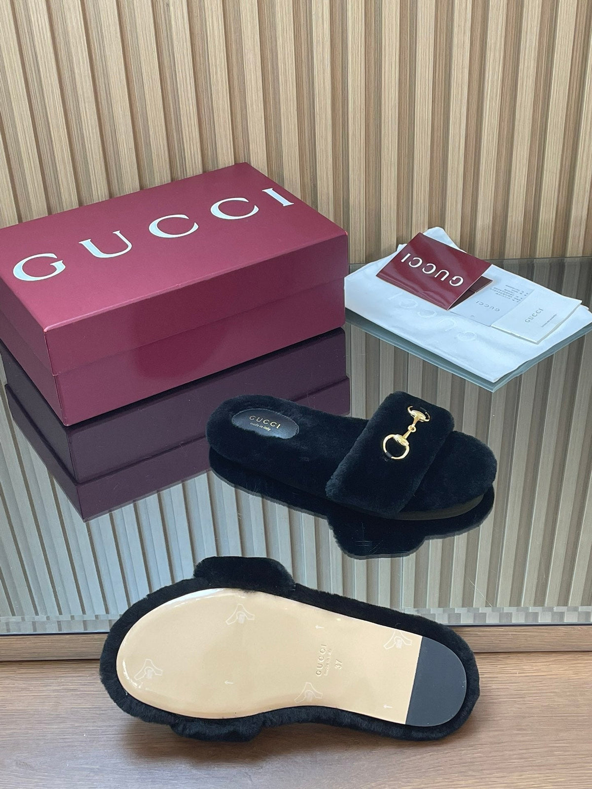 Gucci 2025 Horsebit Slipper Black Wool 562869